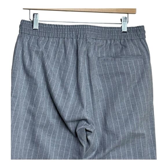 Grey and white striped straight-leg trousers with elasticated waist and drawstri - Picture 6 of 9